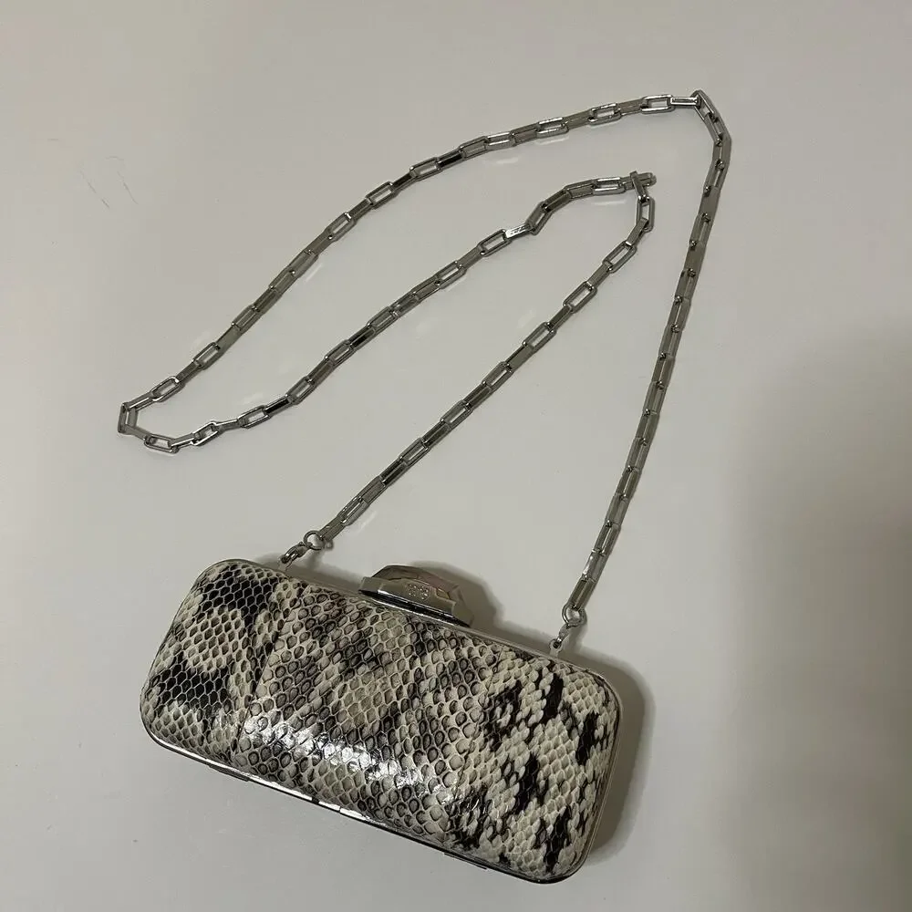 RAFE Snake Skin Clutch evening shoulder purse Demi Python white black combo